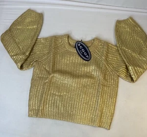 Kids 6 6X  Metallic Shine Gold Sweater Woven Soft Lining Back To School Fun Foil - Picture 1 of 7