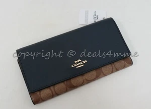 NWT! Coach 88024 Trifold Wallet In Signature Canvas in Khaki Midnight MSRP $250 - Picture 1 of 6