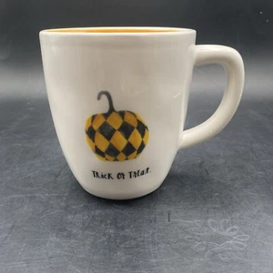 Rae Dunn Halloween "Trick or Treat" Coffee Cup Mug Harlequin Pumpkin By Magenta - Picture 1 of 8