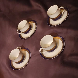 Rosenthal Kobaltblau Gold Band 4er Set Tee Kaffeetassen mit Untertassen - Bild 1 von 10