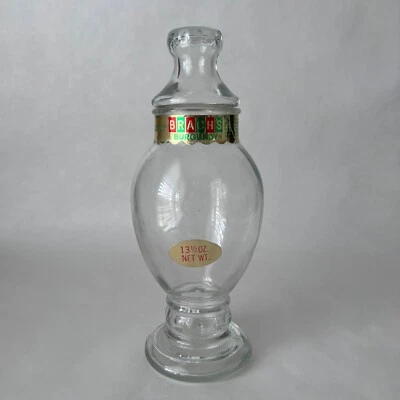 Vintage Brachs Glass Candy Jar Empty Apothecary Burgundy Label Candy Store 10.5" - Image 1 of 4
