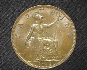 GREAT BRITAIN 1932 FARTHING KM825 CHOICE ABOUT UNCIRCULATED AU-BU 58~K11 - Picture 1 of 2