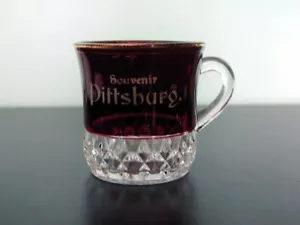 1895 PITTSBURG w/o "H" PITTSBURGH RUBY STAINED SOUVENIR MUG BY GREENSBURG GLASS - Picture 1 of 4