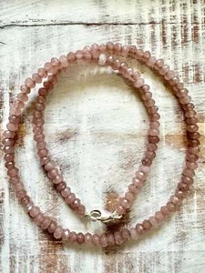 Jade Necklace, Mauve Necklace, 16.5 inch Long, Sterling Silver Clasp, Gemstone - Picture 1 of 10