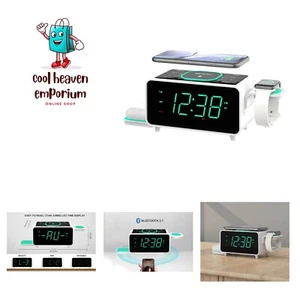Smartset Dual Alarm Clock FM Radio with Wireless Charging, Bluetooth Speaker,... - Picture 1 of 8