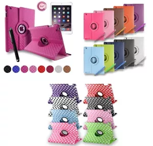 Leather Plain/Polka 360 Degrees Rotating Case Cover Stand For Apple iPad 2 3 4 - Picture 1 of 67