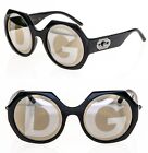 DOLCE & GABBANA 6120 Black Brown Gold DG Logo Mirrored Round Sunglasses DG6120S