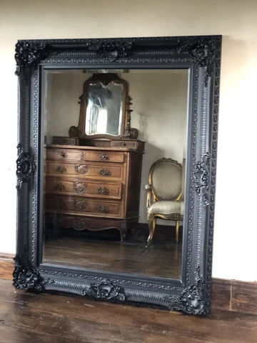 Black Large French Overmantle Vintage Period Ornate Statement Wall Mirror 5ft Cover