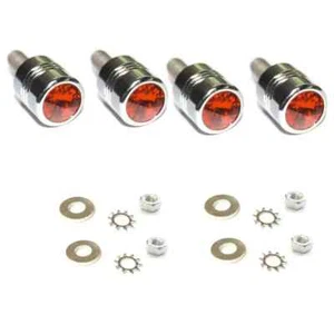 4 Chrome Billet & Hot Red Crystal License Plate Frame Fasteners Fits Motorcycles - Picture 1 of 1