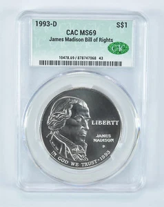 1993-D Madison Bill Of Rights Commemorative Silver Dollar MS69 CAC - Picture 1 of 5