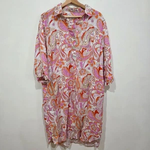Goonwindi Cotton Dress AUS 14 US10 Beige Paisley Floral Linen - Picture 1 of 6