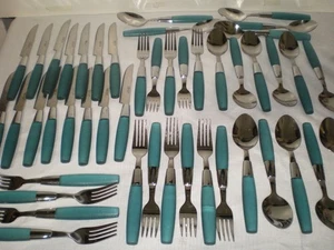 Schwer zu finden 46 Pier 1 One 18/0 Edelstahl grüner Griff Tafelgabel Messer Löffel - Bild 1 von 7
