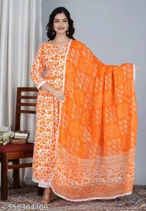 Set tutti i colori Jaipuri stampato Anarkali Kurta & palazzo con Dupatta | Kurta Set - Foto 1 di 30