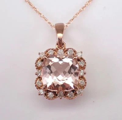 1.80Ct Cushion Cut Lab-Created Morganite Halo Charm Pendant 14K Rose Gold Plated - Image 1 of 4