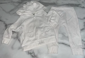 Carter's Full Zip Hooded Terry Top & Pant Set White Baby Size 12 Months - Picture 1 of 11