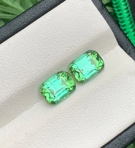 3.70 Carats Mint Green Tourmaline Pair Cushion Cut Natural Afghan Loose Gemstone - Picture 1 of 6