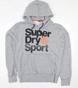 Superdry Mens Grey Sport Pullover Hoodie Size L - Picture 1 of 12