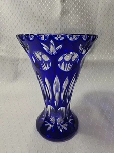 Jarrón Nachtmann Bamberg vintage Mid Century azul corte a cristal de plomo transparente 73/8" - Imagen 1 de 2