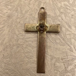 Vintage Vaterunser Stanhope Kreuz Anhänger Charm Messing goldfarben religiös katholisch - Bild 1 von 11