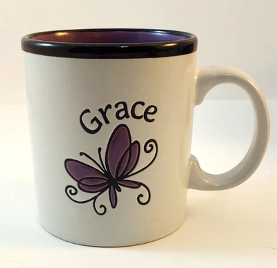 Christian Art Gifts GRACE Coffee Mug Embossed Purple Butterfly Stoneware 12 oz - Image 1 of 4