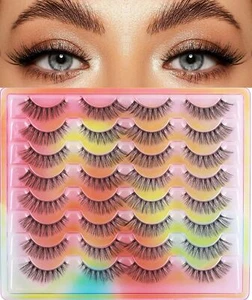 False Eyelashes Natural Look Clear Band Mink Lashes Fluffy 5D Cat Eye Lashes ... - Picture 1 of 7
