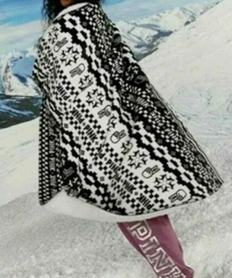 Victoria's Secret PINK Blanket Sherpa PEACE DOGS Tribal Fluffy Print *BRAND NEW* - Image 1 of 4