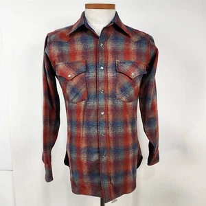 Camisa a presión vintage Pendleton de lana roja azul a cuadros de alta calidad Western Wear perla - Imagen 1 de 10