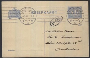 POSTAL AZUL HOLANDESES 1911 11⁄2 CENTAVO USADA (ID: 383/D5008) - Imagen 1 de 1
