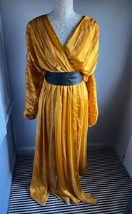 ASOS DESIGN Maxi Dress – Yellow Gold Satin Stripe. Cocktail, wedding dress. - Picture 1 of 9