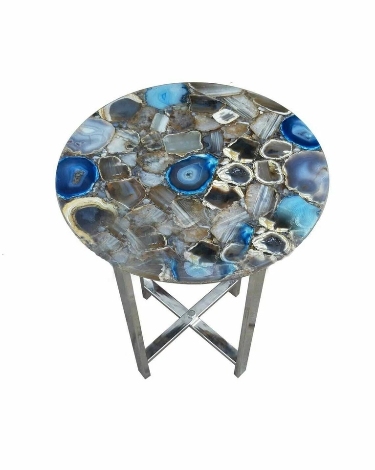 18" Agate Table Top semi precious stones Work With Steel Base - Image 1 of 1