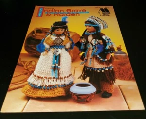 CM28 ANNIE'S ATTIC 1993, INDIAN BRAVE & MAIDEN CROCHET PATTERN LEAFLET - Picture 1 of 2