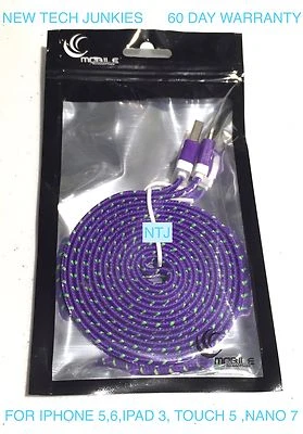 NTJ Flat Braided Noodle Fabric data USB Charger Cable for IPHONE X 8 7 6 PLUS 5S - Image 1 of 4