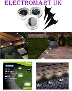 3 X STAINLESS BRUSHED STEEL LED SOLAR POWERED DECKING LAWN GRASS GARDEN LIGHTS  - Picture 1 of 1