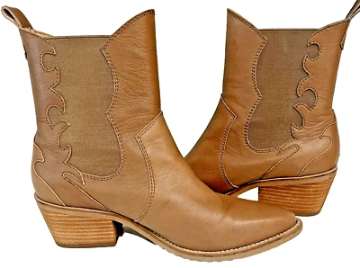 NWOT Anthropologie Gee Wawa Madison Western Above Ankle Boots Brown Leather  7.5 - Image 1 of 4