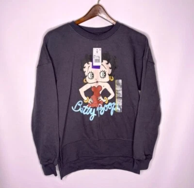 Sudadera Betty Boop Para Mujer Talla S Gris Gráfico Abertura Lateral Nueva Con Etiquetas Foto 1 de 4