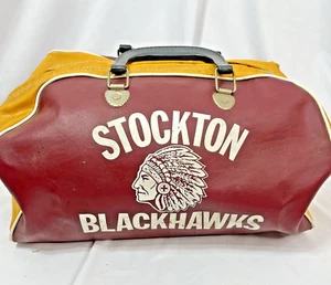 Borsa palestra vinile Stockton Blackhawks vintage anni 70 borsone scuola bordeaux oro bianco - Foto 1 di 12