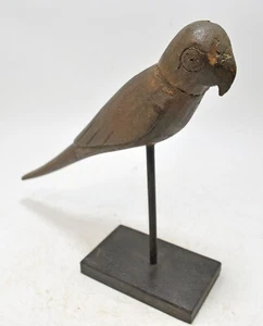 Vintage Wooden Parrot Bird Figurine on Stand Original Old Hand Carved - Picture 1 of 8