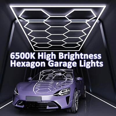 14 Hexagon LED Lighting Car Detail Garage Workshop Gym Honeycomb Lights 6500K - Image 1 of 4