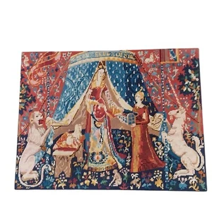 HandCrafted The Lady & The Unicorn Medieval Wool Tapestry Needlepoint 27"x21" - Picture 1 of 6