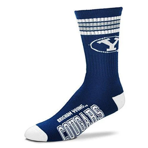 For Bare Feet NCAA BYU Cougars 4 Stripe Deuce Crew Sock Team Color YOUTH Cover