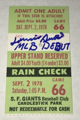 9/2/78 Phillies Giants SIGNED AUTO Ticket Stub *Lonnie Smith* MLB Debut 1st Game - Image 1 of 2
