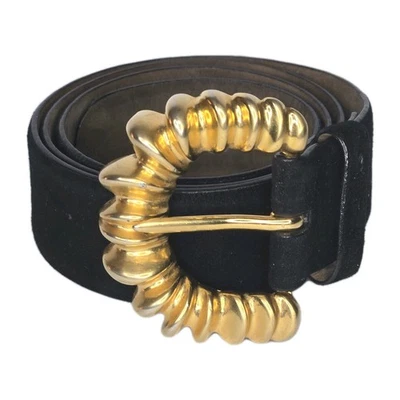 DKNY Donna Karan New York Belt Leather Blk Suede Gold Buckle Medium MadeInItaly - Image 1 of 4
