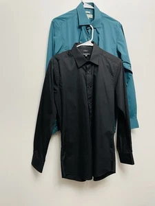 Boys long sleeve 2 dress shirt green & black size medium- Slim Fit - Picture 1 of 21