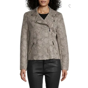 Catherine Malandrino Moto Kunstlederjacke Small Snake-Print asymmetrischer Reißverschluss - Bild 1 von 12