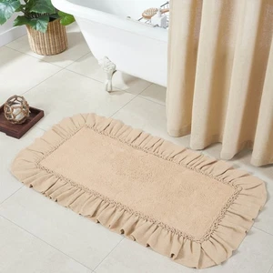 Bathmat Burlap Vintage Farmhouse 27x48 Rect Ruffled Cotton Bath Decor VHC Brands - Picture 1 of 8