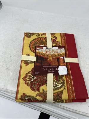 SAFFRON MARIGOLD  60"x84" tablecloth orange rust yellow paisley RN#100259 - Image 1 of 4