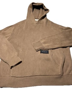 YoungLA Knitted Mocha Brown Hoodie Boxy Men’s Size Large Oversized Gym Model 457 - Picture 1 of 8