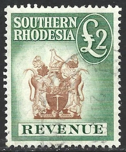 Southern Rhodesia 1954 Arms Revenue £2 Barefoot #39 Fine Used - Picture 1 of 1