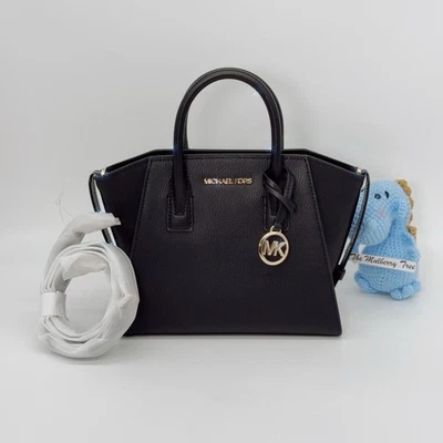 Michael Kors Avril Small Black Gold Pebble Leather Top Handle Satchel Crossbody - Image 1 of 4