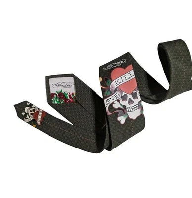 Corbata Ed Hardy por Christian Audigier Love Kills Skeleton Skull Toda Seda Caqui NUEVA Foto 1 de 4